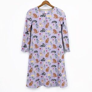 Mini Boden 8-9y nightgown cats mushrooms 0388 purple long sleeve dress pajama